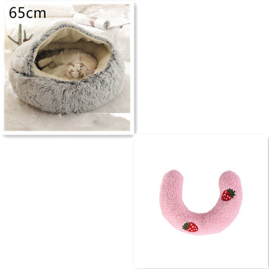 Lit 2 en 1 pour chien et chat - Lit d'hiver rond en peluche chaud pour animaux de compagnie - Lit doux et long en peluche pour animaux de compagnie